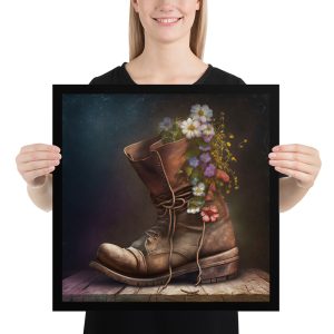 Work Boots with Flowers, Rustic, Print